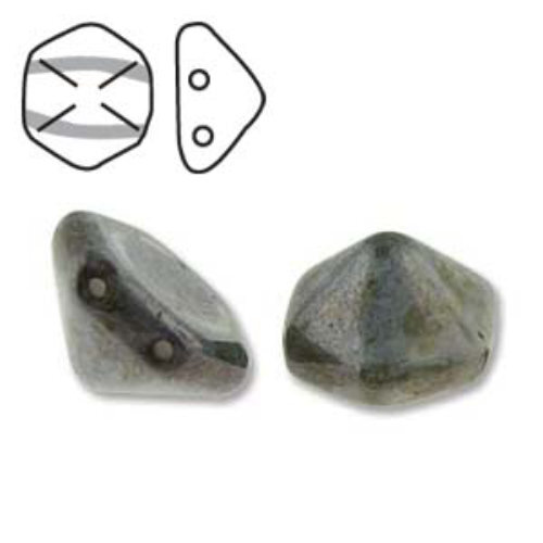 Pyramid Hex 12mm x 7.7mm - Chalk Travertine Blue - PYH12-02020-65431 - 12 Bead Strand