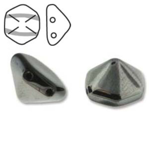 Pyramid Hex 12mm x 7.7mm - Jet Chrome - PYH12-23980-27401 - 12 Bead Strand