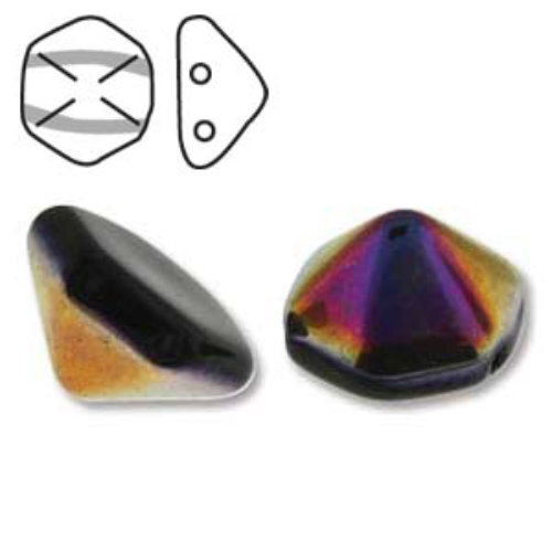 Pyramid Hex 12mm x 7.7mm - Jet Sliperit - PYH12-23980-29500 - 12 Bead Strand