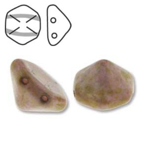 Pyramid Hex 12mm x 7.7mm - Matte Chalk Travertine Red - PYH12-02020-M65491 - 12 Bead Strand
