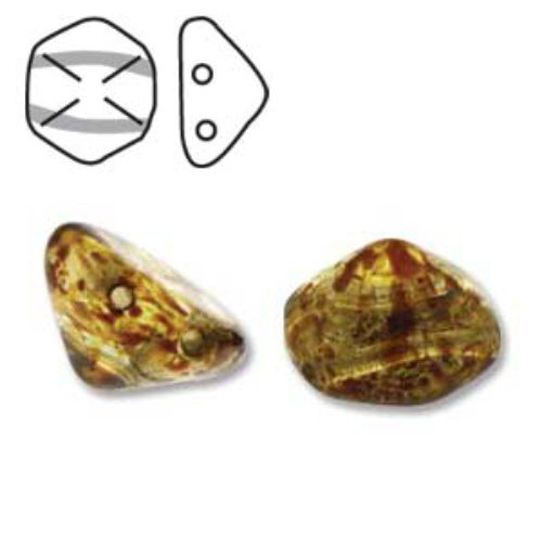 Pyramid Hex 12mm x 7.7mm - Crystal Picasso - PYH12-00030-86800 - 12 Bead Strand