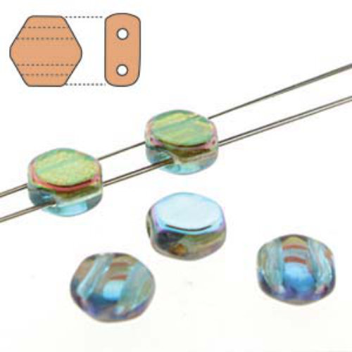 Honeycomb 6mm - HC0660020-98535 - Transparent Aqua Orange Rainbow - 30 Bead Strand