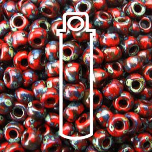 Miyuki 11/0 Rocaille Bead - 11-94513 - Matte Opaque Garnet Red Picasso - 23gm Tube