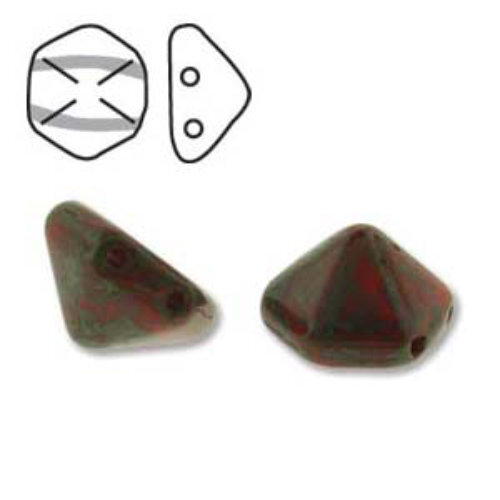 Pyramid Hex 12mm x 7.7mm - Coral Picasso - PYH12-93400-86800 - 12 Bead Strand