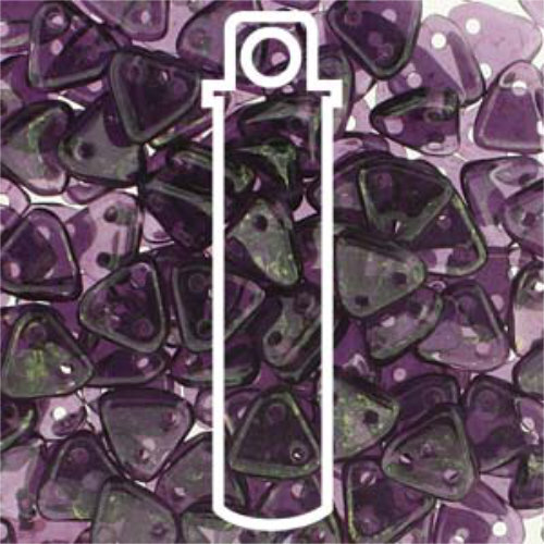 CzechMates 6mm Triangle Beads - 2 Hole - Pink Topaz Luster / Tanzanite - TRI06-LP20510 - 9gm Tube