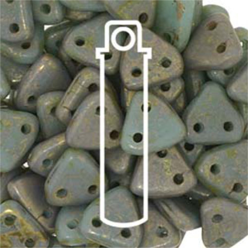 CzechMates 6mm Triangle Beads - 2 Hole - Turquoise Copper Picasso - TRI06-63130-85695 - 9gm Tube
