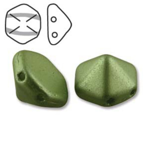 Pyramid Hex 12mm x 7.7mm - Pastel Olivine - PYH12-25034 - 12 Bead Strand