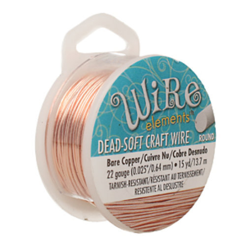 Tarnish Resistant Soft Temper Bare Copper 22 Gauge Round Wire - 15ft / 4.5m Spool - CW22R-BC-15