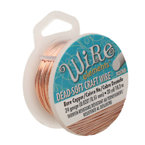 Tarnish Resistant Soft Temper Bare Copper 24 Gauge Round Wire - 20yd / 18m Spool - CW24R-BC-20