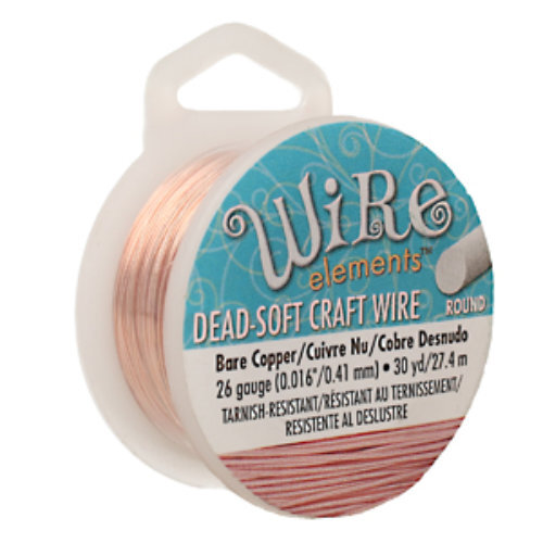 Tarnish Resistant Soft Temper Bare Copper 26 Gauge Round Wire - 30yd / 27m Spool - CW26R-BC-30
