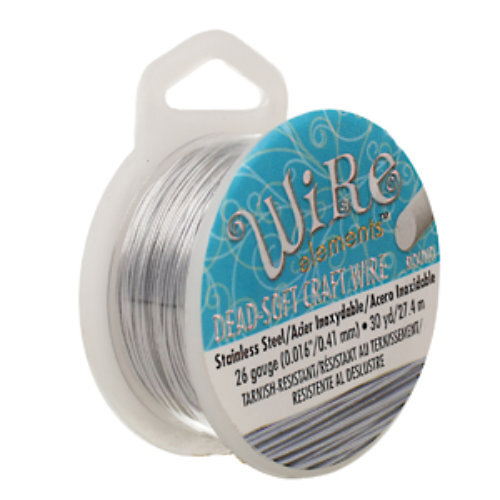 Tarnish Resistant Soft Temper Stainless Steel 26 Gauge Round Wire - 30yd / 27m Spool - CW26R-SS-30