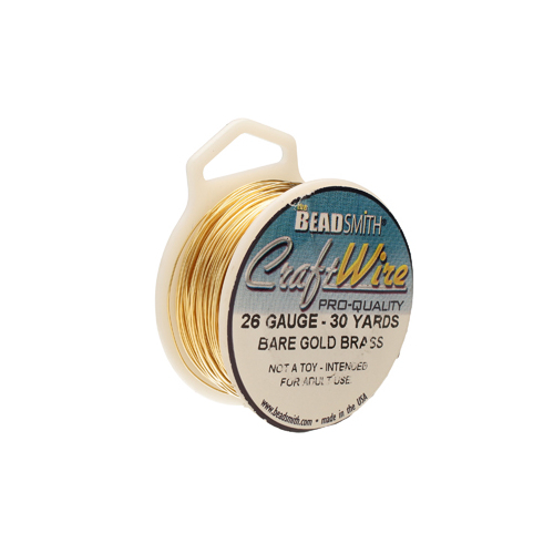 Tarnish Resistant Soft Temper Bare Gold Brass 26 Gauge Round Wire - 30yd / 27m Spool - CW26R-BGB-30