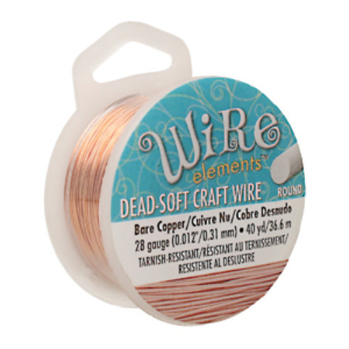 Tarnish Resistant Soft Temper Bare Copper 28 Gauge Round Wire - 40yd / 36m Spool - CW28R-BC-40