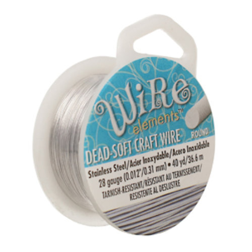 Tarnish Resistant Soft Temper Stainless Steel 28 Gauge Round Wire - 40yd / 36m Spool - CW28R-SS-40