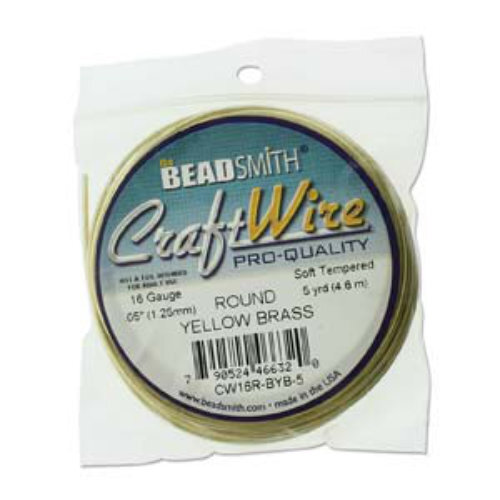 Tarnish Resistant Soft Temper Yellow Brass 16 Gauge Round Wire - 5yd / 4.5m Spool - CW16R-BYB-5
