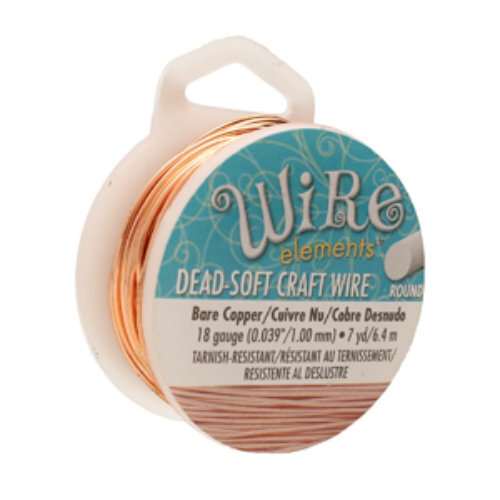 Tarnish Resistant Soft Temper Bare Copper 18 Gauge Round Wire - 7yd / 6.4m Spool - CW18R-BC-7