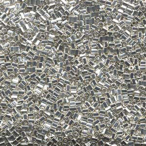 Miyuki 11/0 Delica Hex Cut Bead - 11C-9961 - Bright Sterling Silver Plated - 50gm Bag
