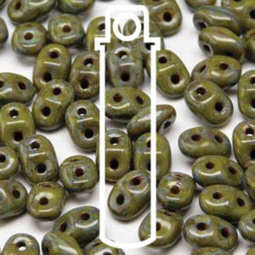 Mini Duo 2mm x 4mm - DU0453410-86805 - Opaque Dark Olive Travertine - 8gm Tube