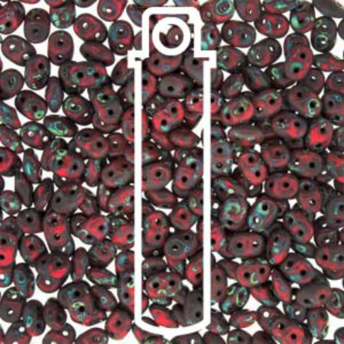 Mini Duo 2mm x 4mm - DU0493200-86805 - Dark Coral Red Travertine - 8gm Tube