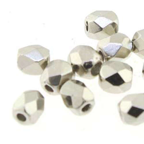 4mm Nickel Plate Round Faceted Beads, 40 Bead Strand - 6-FPR0400030-NI
