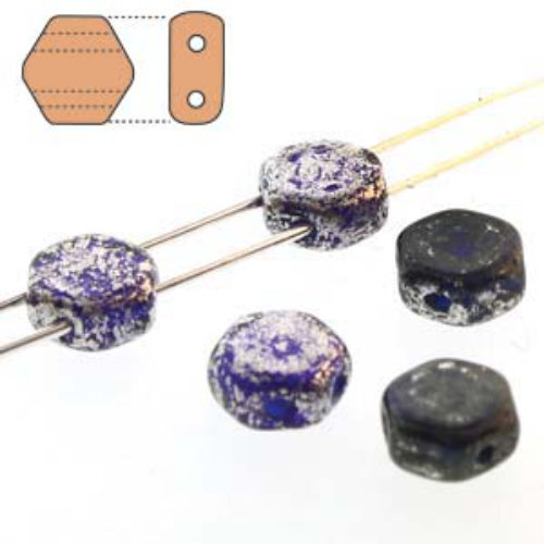 Honeycomb 6mm - HC0630090-15481 - Cobalt Silver Splash - 30 Bead Strand