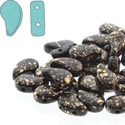 Paisley Duo 8mm x 5mm - Jet Gold Splash - PD8523980-94401 - 100gm Bag