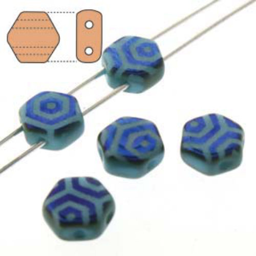 Honeycomb 6mm - HC0663030-22203WB - Opaque Blue Turquoise Luster Azuro Laser Web - 30 Bead Strand