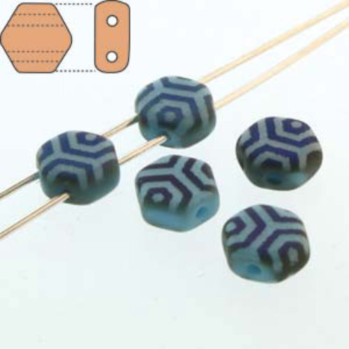 Honeycomb 6mm - HC0663030-22273WB - Matte Opaque Blue Turquoise Luster Azuro Laser Web - 30 Bead Strand