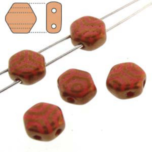 Honeycomb 6mm - HC0693190-14415WB - Opaque Red Bronze Laser Web - 30 Bead Strand