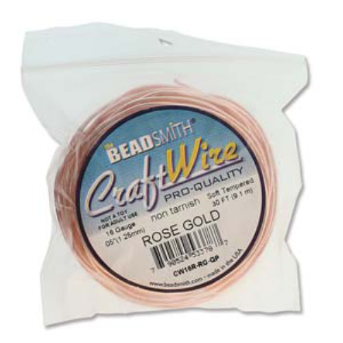 Tarnish Resistant Soft Temper Rose Gold 16 Gauge Round Wire - 30ft / 9m Spool - CW16R-RG-QP
