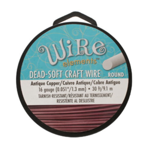 Tarnish Resistant Soft Temper Antique Copper 16 Gauge Round Wire - 30ft / 9m Spool - CW16R-AC-QP