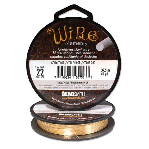 Tarnish Resistant Medium Temper Gold 22 Gauge Round Wire - 41yd / 37m -  1/4lb Roll - NTW22G-QP