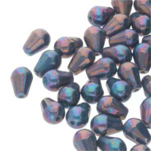 8mm x 6mm Cut Fire Polish Drop Bead - Turquoise Green Nebula 63120-15001 - 20 Bead Strand