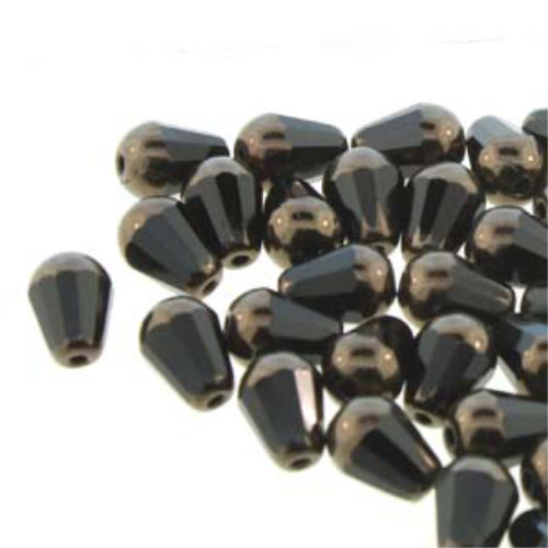 8mm x 6mm Cut Fire Polish Drop Bead - Jet Bronze 23980-15726T - 20 Bead Strand