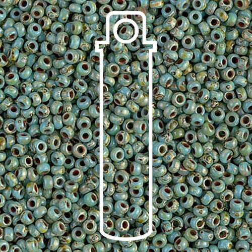 Miyuki 11/0 Rocaille Bead - 11-94514 - Matte Opaque Seafoam Green Picasso - 8.5gm Tube