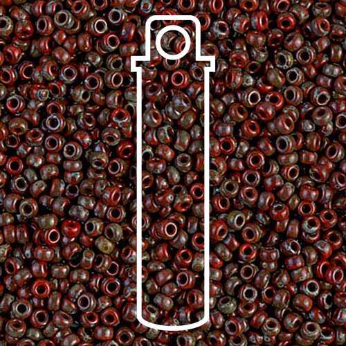 Miyuki 11/0 Rocaille Bead - 11-94513 - Matte Opaque Garnet Red Picasso - 8.5gm Tube