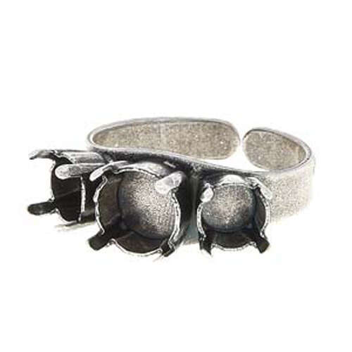 Gita - SS29 & SS39 1088 Chaton 3 Stone Ring Base - C5001394AS - Antique Silver