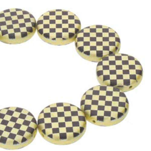 14mm 2 Hole Coin Bead - 10 Bead Strand - Checkered - Black & Yellow - CN14-23980-25002CB