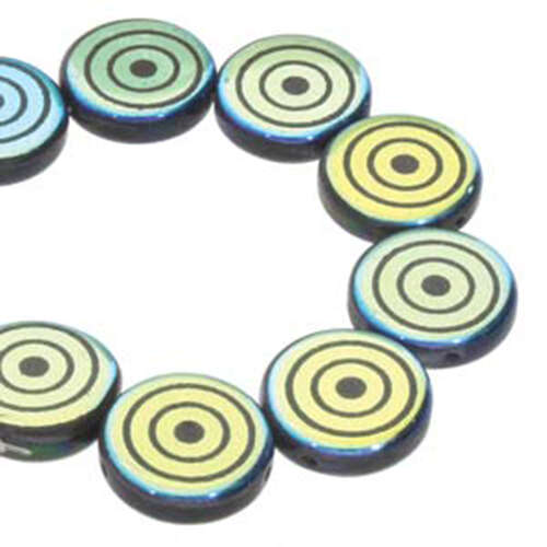 14mm 2 Hole Coin Bead - 10 Bead Strand - Target - Black & Jet AB - CN14-23980-28703DB