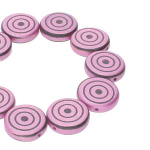 14mm 2 Hole Coin Bead - 10 Bead Strand - Target - Black & Pink - CN14-23980-25512DB