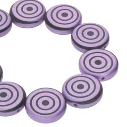 14mm 2 Hole Coin Bead - 10 Bead Strand - Target - Black & Violet - CN14-23980-25012DB
