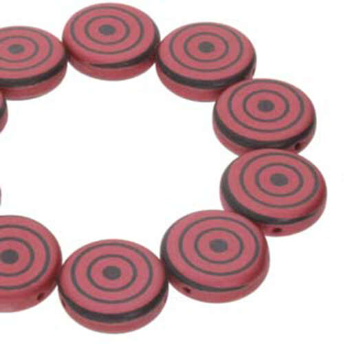 14mm 2 Hole Coin Bead - 10 Bead Strand - Target - Black & Red - CN14-23980-25009DB