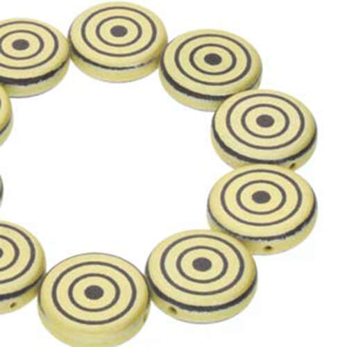 14mm 2 Hole Coin Bead - 10 Bead Strand - Target - Black & Yellow - CN14-23980-25002D
