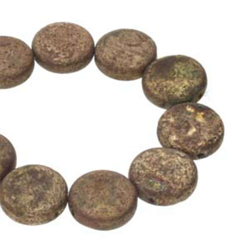 14mm 2 Hole Coin Bead - 10 Bead Strand - Etch - Jet Bronze - CN14-23980-14485