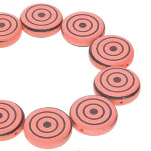 14mm 2 Hole Coin Bead - 10 Bead Strand - Target - Black & Orange - CN14-23980-29577DB