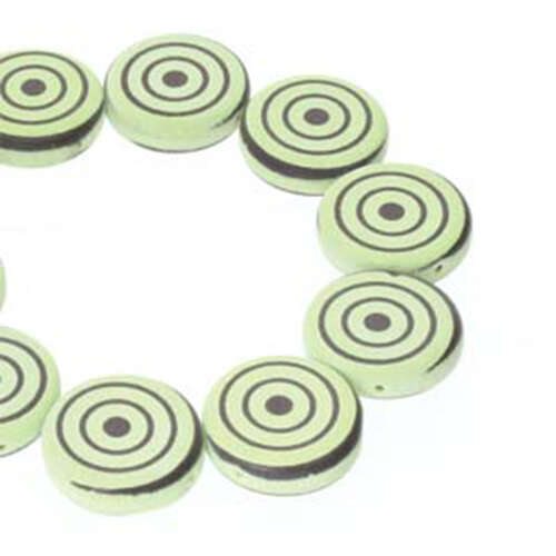 14mm 2 Hole Coin Bead - 10 Bead Strand - Target - Black & Green - CN14-23980-295GRDB