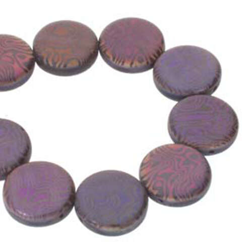 14mm 2 Hole Coin Bead - 10 Bead Strand - Contour - Black & Matte Sliperit - CN14-23980-29573CL