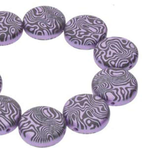 14mm 2 Hole Coin Bead - 10 Bead Strand - Contour - Black & Violet - CN14-23980-25012CL