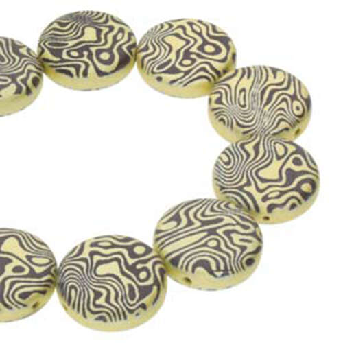 14mm 2 Hole Coin Bead - 10 Bead Strand - Contour - Black & Yellow - CN14-23980-25002CL
