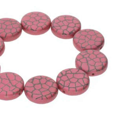 14mm 2 Hole Coin Bead - 10 Bead Strand - Cracked - Black & Red - CN14-23980-25009CR